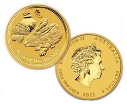 Zlatá mince Lunar II, 1/20 Oz Rok králíka 2011/Year of the Rabbit 