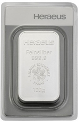 Stříbrný slitek 100g Heraeus 