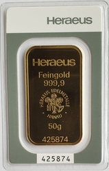 Zlatý slitek 50g Heraeus 